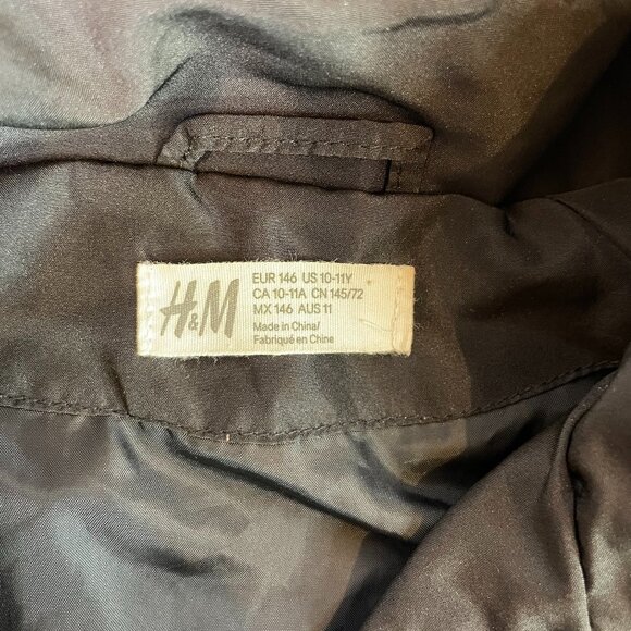 H&M Girls Jacket Size M Windbreaker Lined Removeable Hood Black Pink Trim - Picture 9 of 10